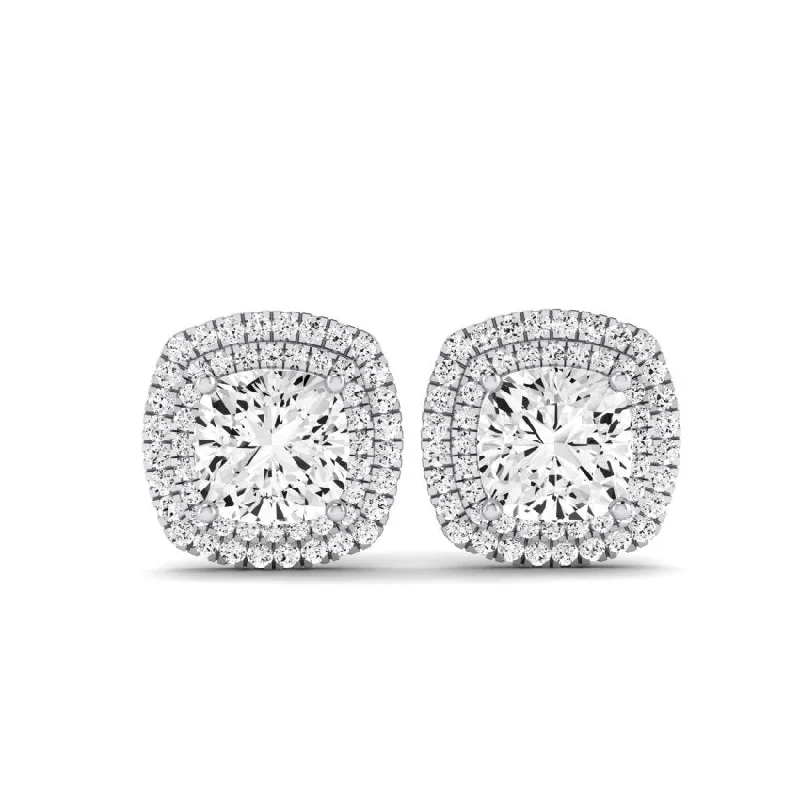 Chunky hoop earrings-Cerise Cushion Cut Lab Diamond Halo Stud Earrings