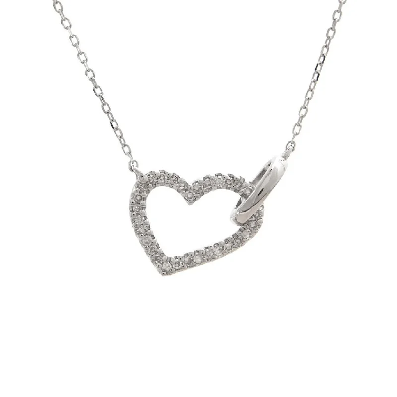 Braided fabric necklaces-14K White Gold Heart Single Micro Pave Diamond Necklace