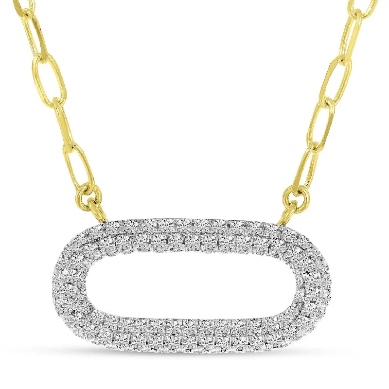 Dangling stone necklaces-14K Yellow Gold Pave Diamond Paperclip Necklace