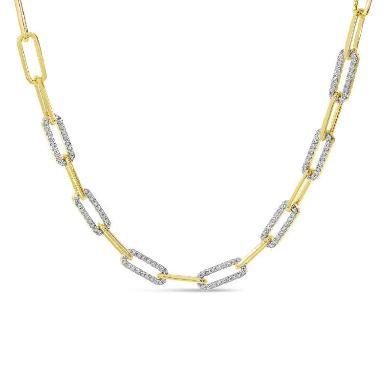 Colorful enamel necklaces-14K Yellow Gold Alternating Diamond Link Paper Clip Necklace