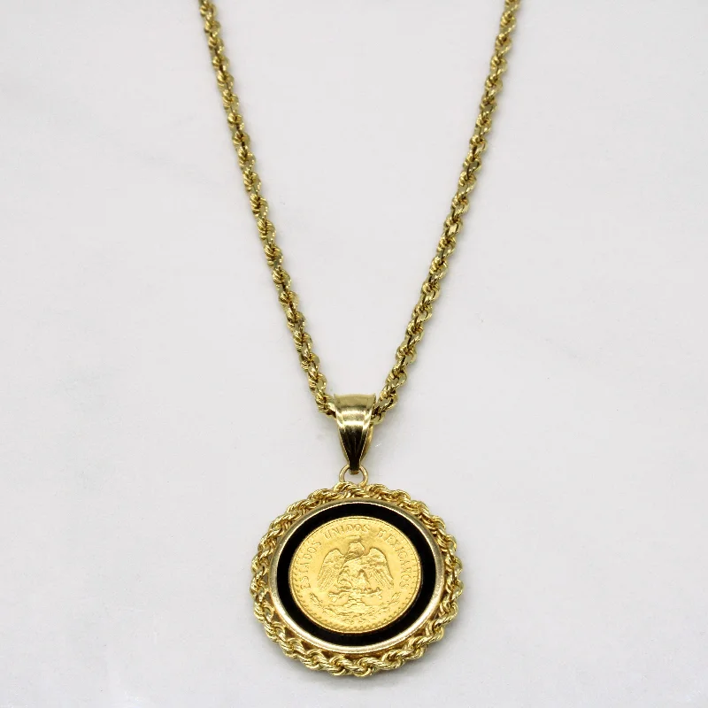 Tribal woven necklaces-Mexican Gold Coin & Black Onyx Pendant & Necklace | 3.00ct | 18" |