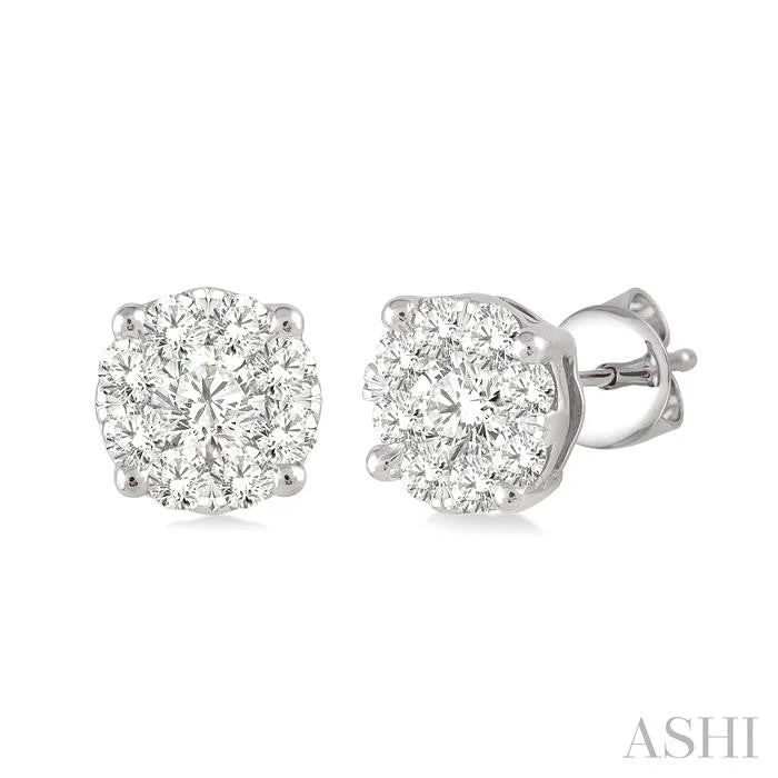 Linear drop earrings-ROUND SHAPE LOVEBRIGHT ESSENTIAL DIAMOND STUD EARRINGS