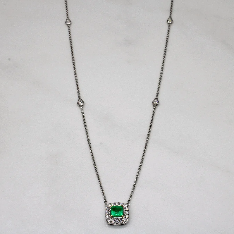 Locket keepsake necklaces-Diamond & Emerald Pendant Necklace | 0.50ct, 0.40ctw | 20" |