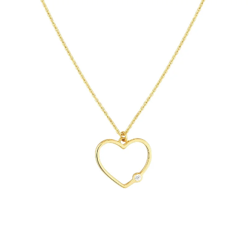 Locket keepsake necklaces-14K Yellow Gold Open Heart Diamond Bezel Necklace