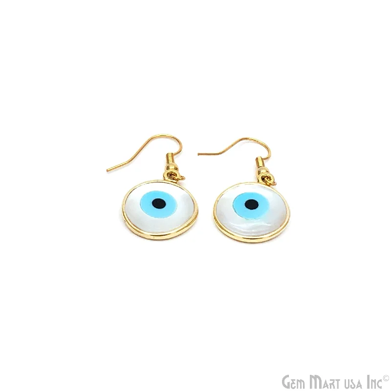 Knot design earrings-Pearl Evil Eye 17mm Gold Plated Hook Earring