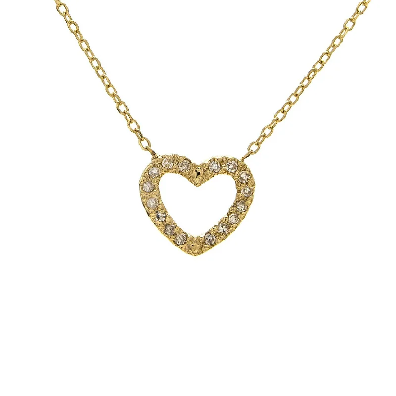 Adjustable cord necklaces-14K Gold Heart Necklace With Diamonds