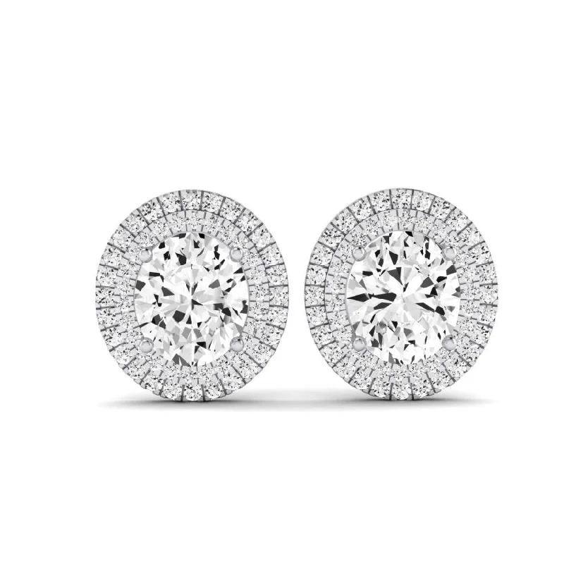 Sculpted clay earrings-Cerise Oval Cut Diamond Halo Stud Earrings