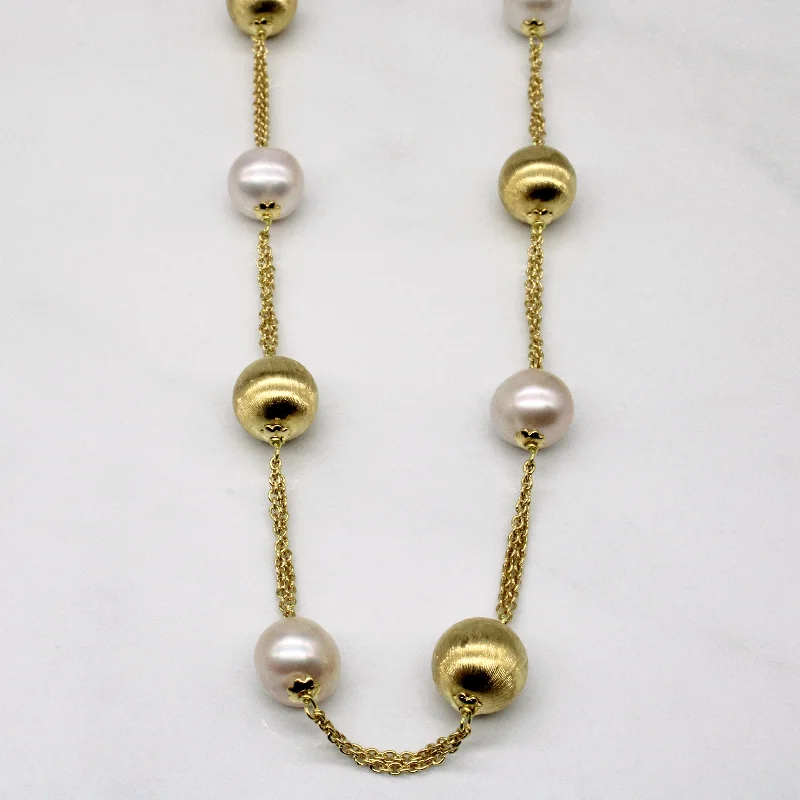 Beaded cluster necklaces-18k Yellow Gold Pearl Necklace | 17" |