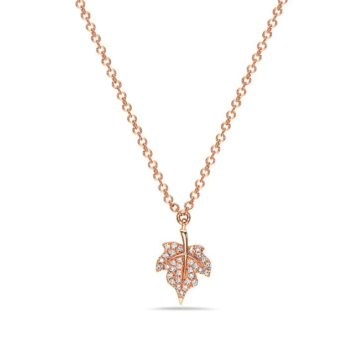 Vintage pearl necklaces-14K Rose Gold Leaf Diamond Pendant