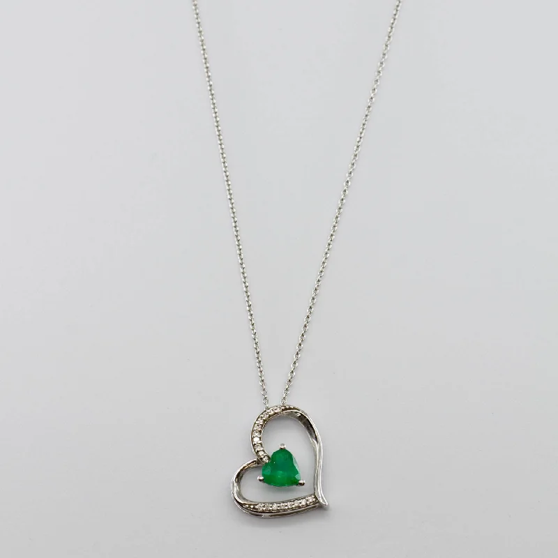 Layered gem necklaces-14k Emerald and Diamond Heart Necklace | 0.69 ct | 18"