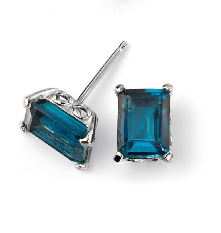 Starburst design earrings-9ct White Gold London Blue Topaz Stud Earrings GE2082T