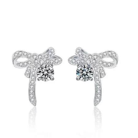 Swarovski crystal earrings-Rica Ribbon Stud Moissanite Earrings