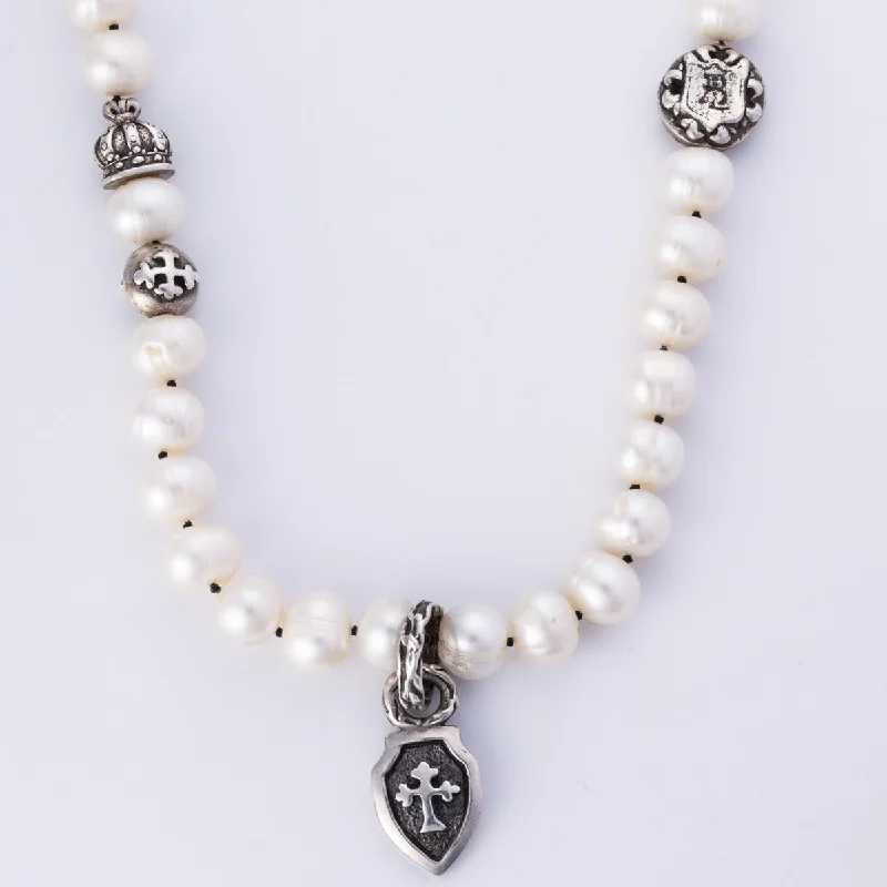 Tennis style necklaces-Pearl and Silver Necklace | 8.5-10mm | 18"