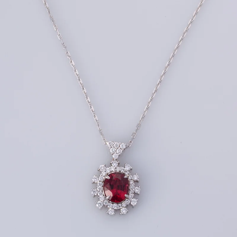 Turquoise stone necklaces-18K White Gold Garnet and Diamond Necklace | 3.61ct, 0.90ctw | 18"|