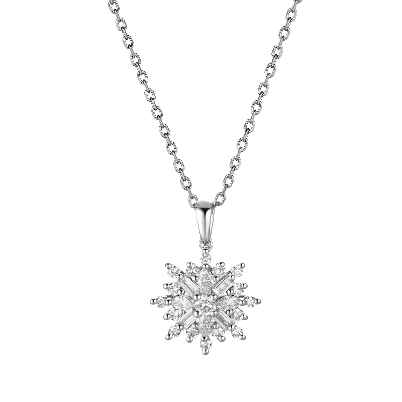 Shell pendant necklaces-14K White Gold Round Diamond Snowflake pendant