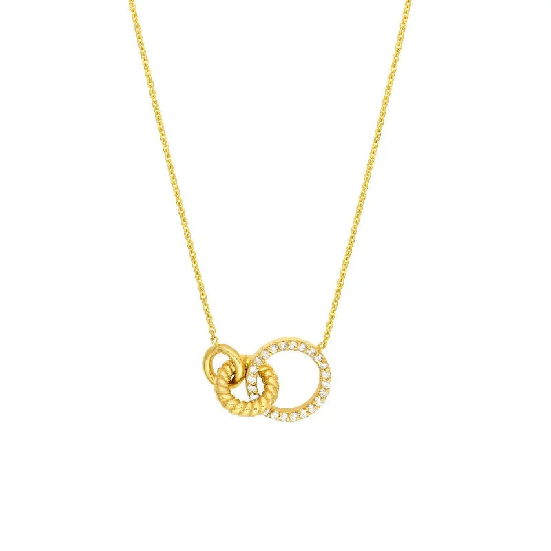 Chevron pattern necklaces-14K Yellow Gold Linked Circle Ring Necklace