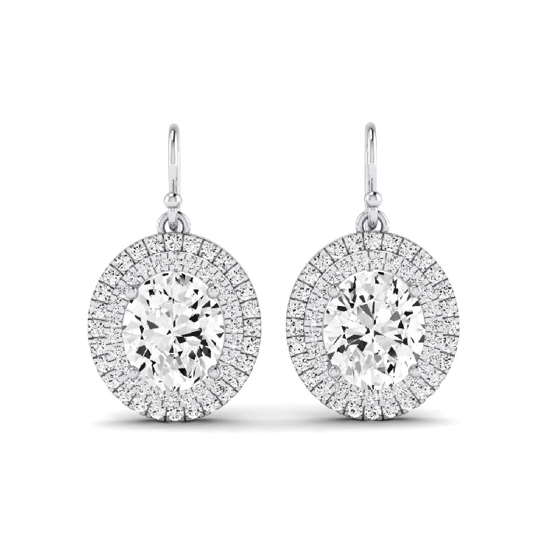 Starburst design earrings-Forrest Oval Cut Moissanite Halo Drop Earrings