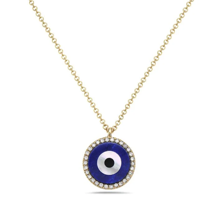 Butterfly charm necklaces-14K Yellow Gold Evil Eye Diamond And Lapis Necklace