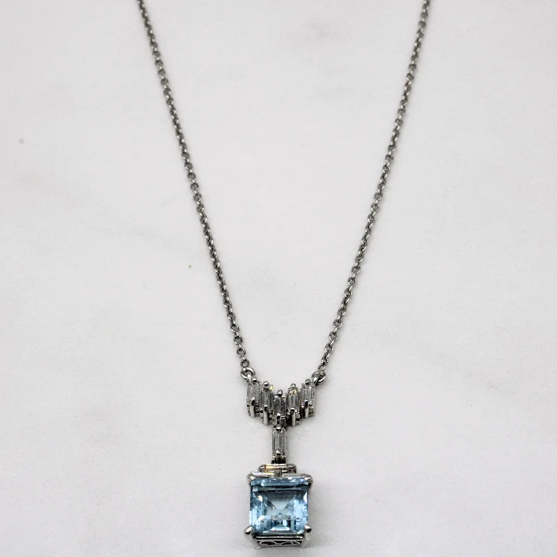 Magnetic clasp necklaces-Aquamarine & Diamond Pendant Necklace | 1.76ct, 0.52ctw | 18" |