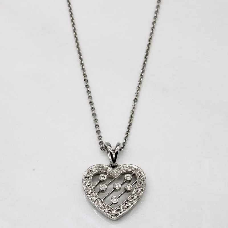 Sleek link necklaces-Diamond Pave Heart Pendant & Necklace | 0.12ctw | 18" |