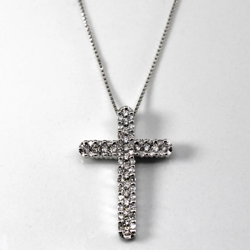 Sleek silver necklaces-Cluster Diamond Cross Pendant Necklace | 0.82ctw | 21"|