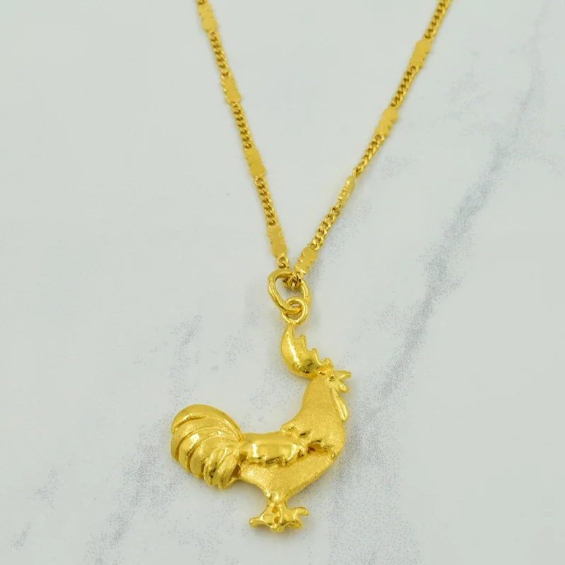 Vintage pearl necklaces-24k Yellow Gold Rooster Necklace | 20" |