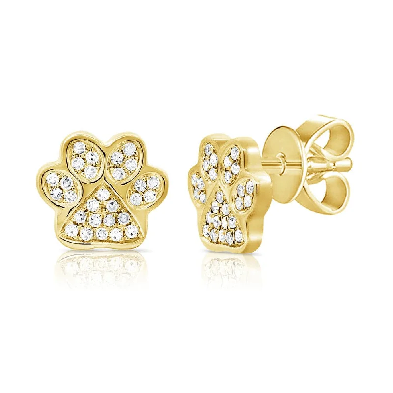 Cluster bead earrings-14k Gold & Diamond Paw Stud Earrings