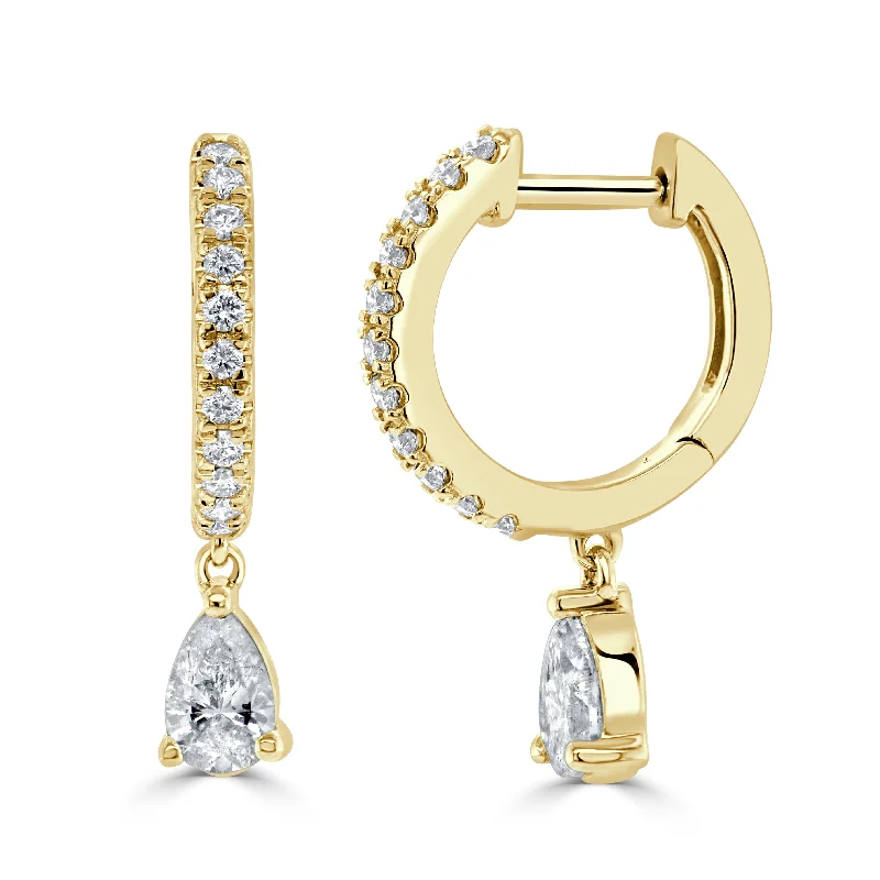 Celestial charm earrings-14K Gold & Pear-Shape Diamond Dangle Huggie Earrings