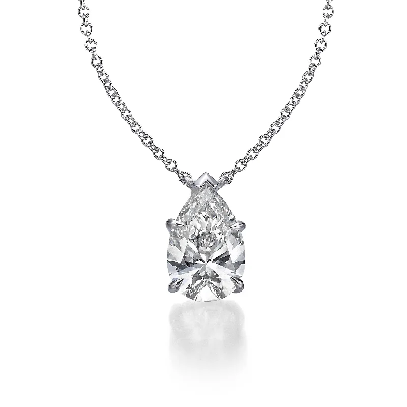 Filigree design necklaces-2.00 ct Lab Grown Pear Shape Diamond Solitaire Pendant Necklace