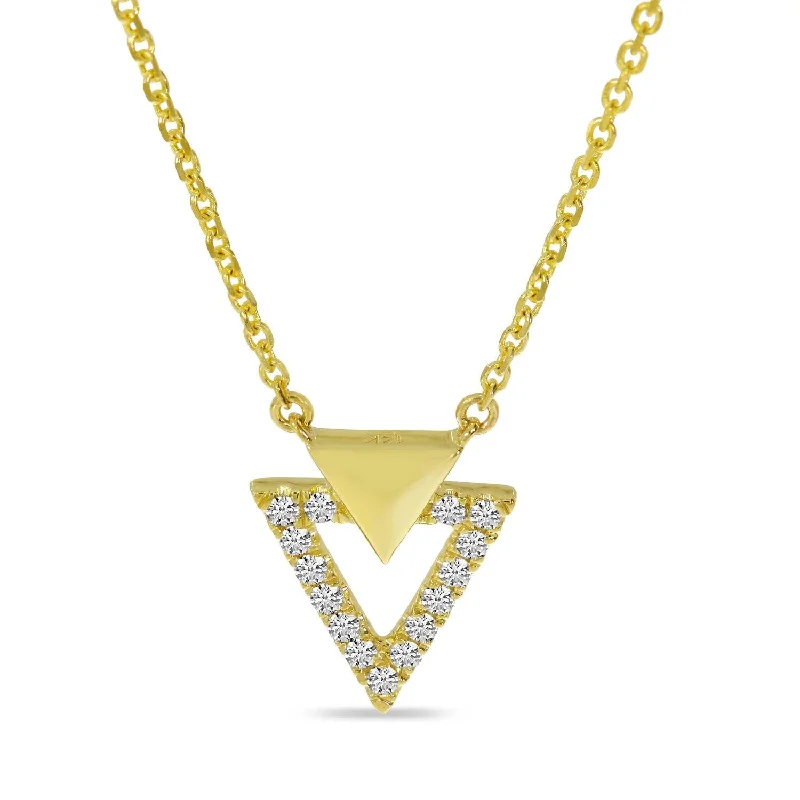 Opal stone necklaces-14K Yellow Gold Diamond Double Triangle Necklace