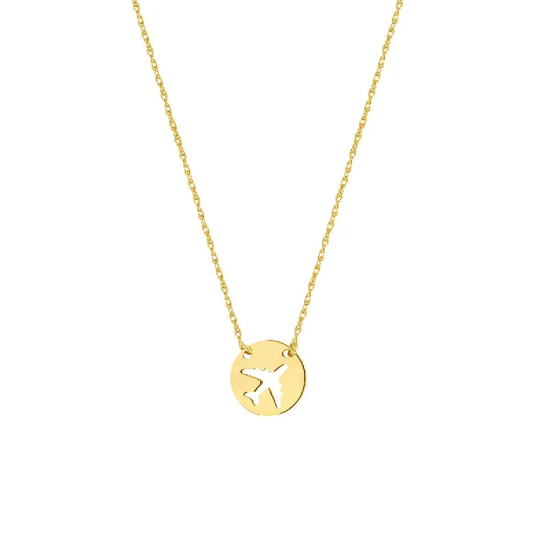 Turquoise stone necklaces-14K Yellow Gold So You Cutout Airplane Mini Disc Adjustable Necklace