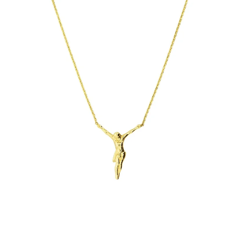 Tribal woven necklaces-14K Yellow Gold Jesus Christ Necklace