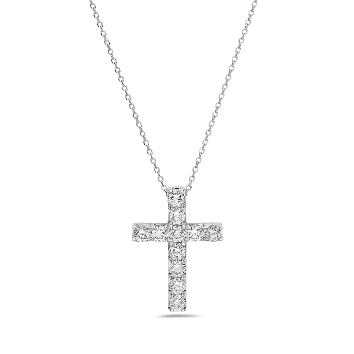 Druzy stone necklaces-14K White Gold Diamond Cross Pendant