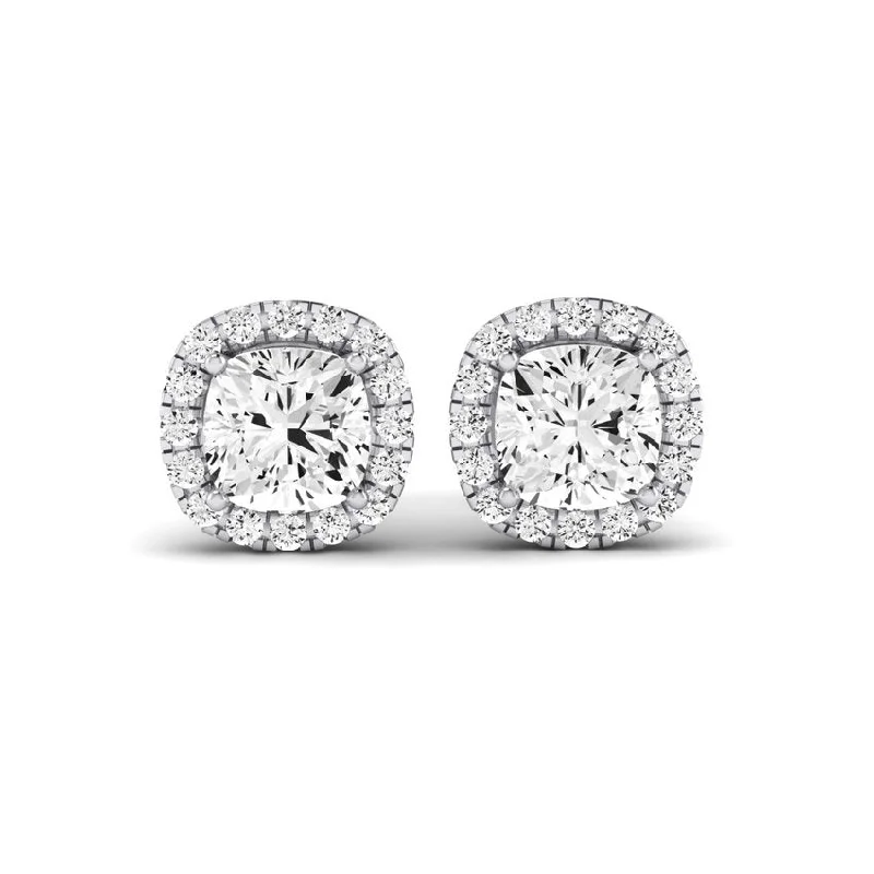 Infinity loop earrings-Meadow Cushion Cut Moissanite Halo Stud Earrings