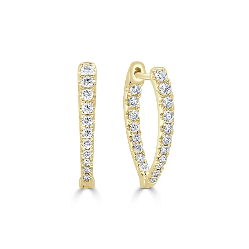 Swarovski crystal earrings-14k Gold & Diamond Point Hoop Earrings 3/4"