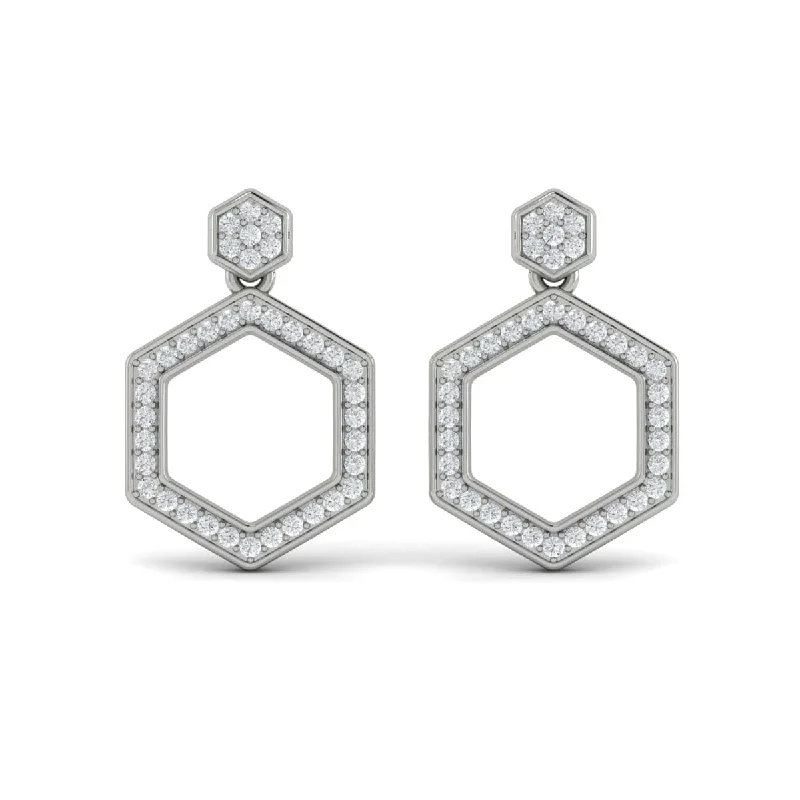 Sculpted clay earrings-Channel Set Diamond Open Honeycomb Drop Stud Earrings