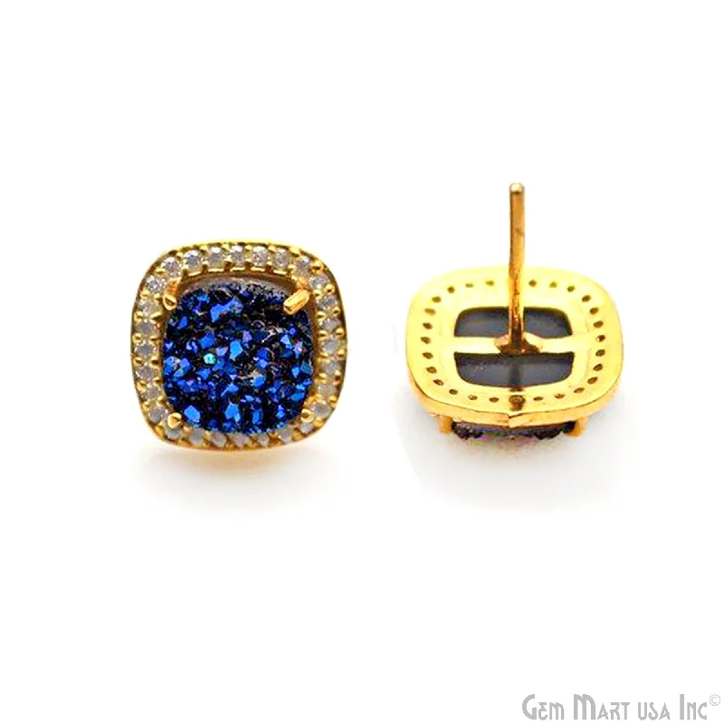 Dainty pearl earrings-Square Shape 8mm Gold Plated Cubic Zircon Druzy Stud Earrings (Pick your Gemstone) (90032-1)