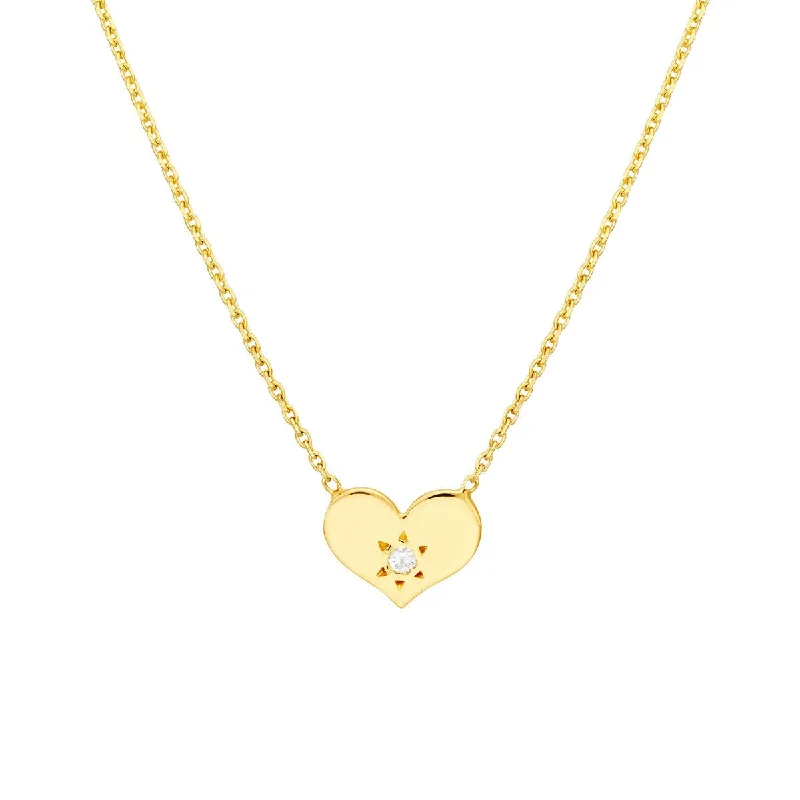 Turquoise stone necklaces-14K Yellow Gold Heart with Diamond Adjustable Necklace