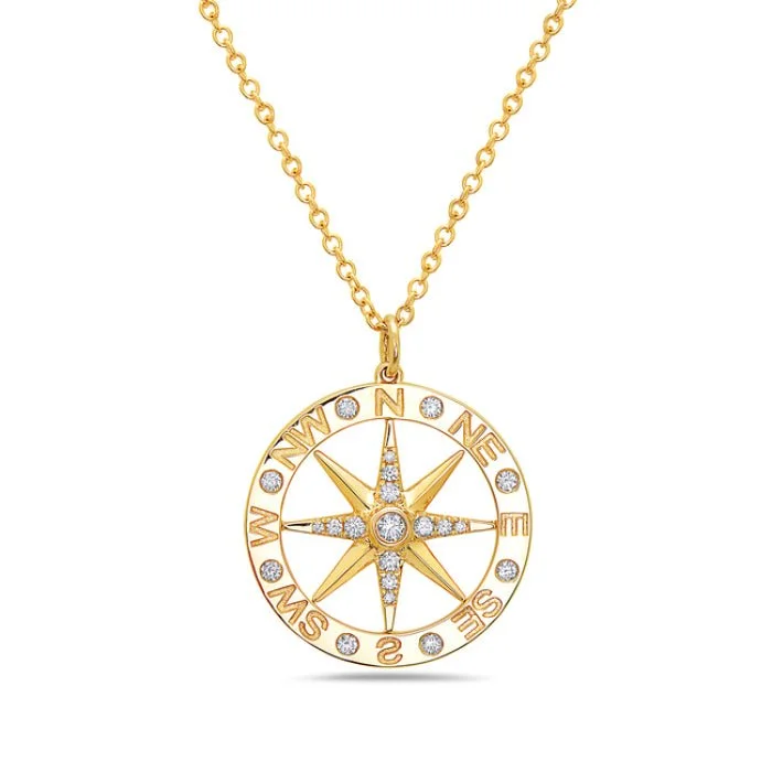 Toggle clasp necklaces-14K Yellow Gold Compass Diamond Necklace