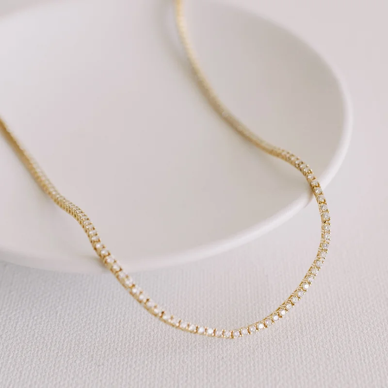 Thick link necklaces-Diamond Tennis Necklace, 4.25 Carats Total Weight, 14k Yellow Gold