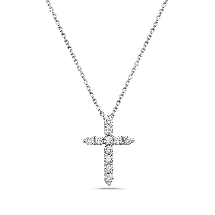 Magnetic clasp necklaces-14K White Gold Diamond Cross Pendant