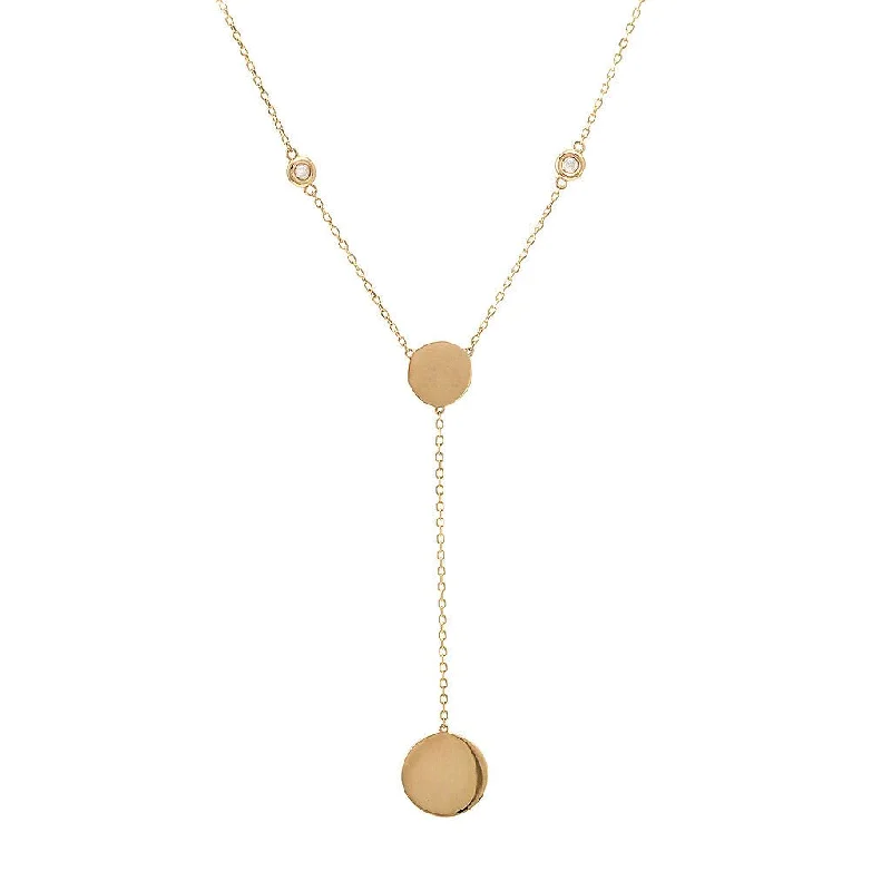 Mixed metal necklaces-14K Yellow Gold 2-Circle Round Diamond Necklace