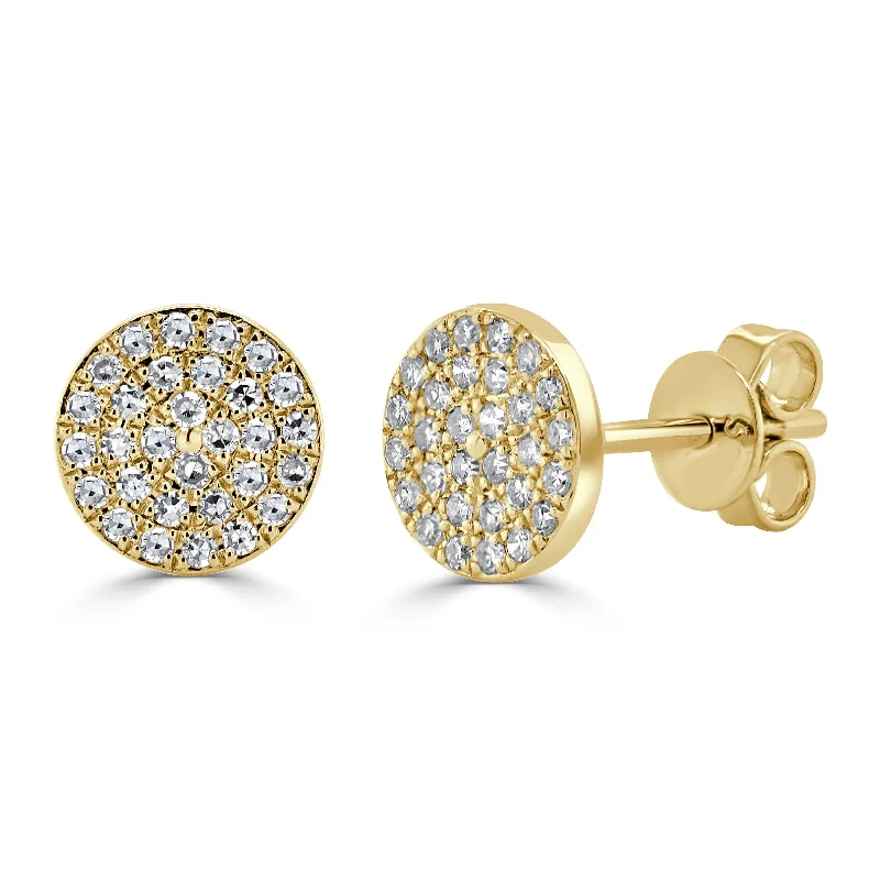 Bold dangle earrings-14k Gold & Diamond Disc Stud Earrings