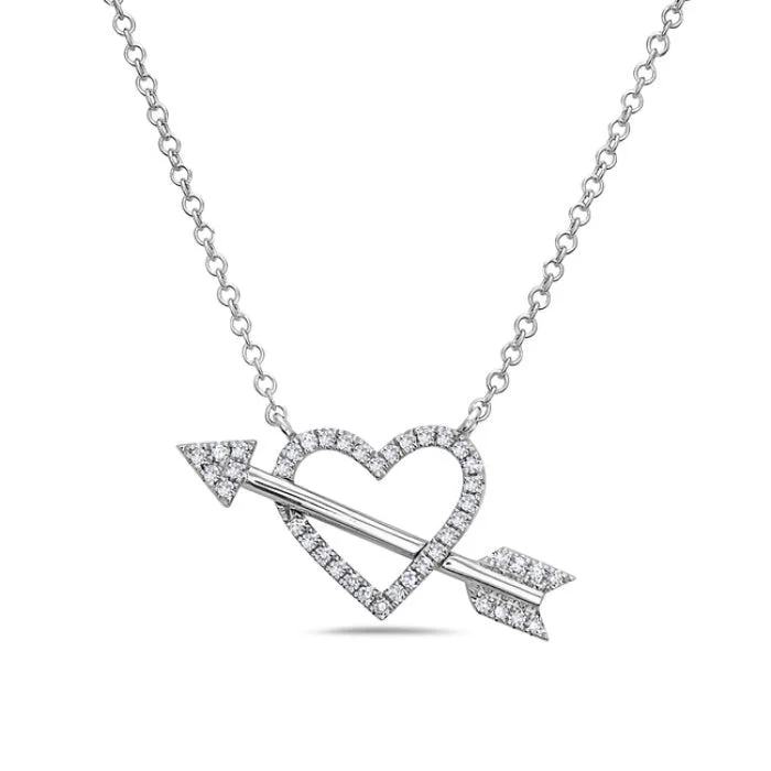 Medallion coin necklaces-14K White Gold Heart & Arrow Diamond Necklace