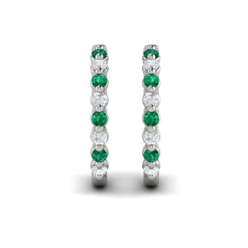 Moon phase earrings-Diamond and Emerald  Twist Hoop Earrings