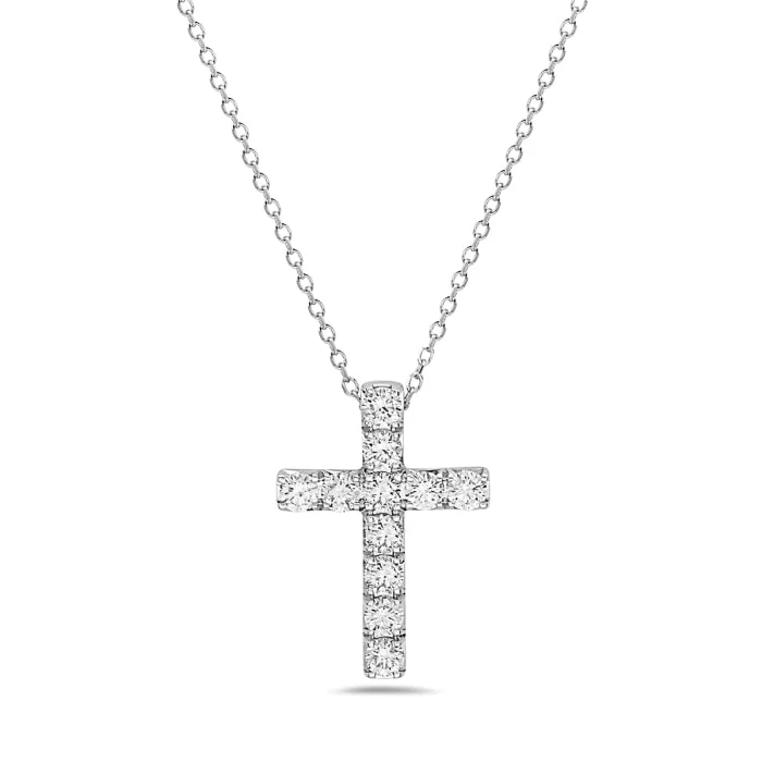 Hexagon charm necklaces-14K White Gold Diamond Cross Pendant