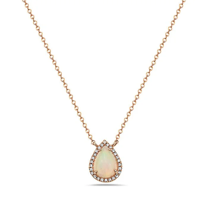 Victorian design necklaces-14K Rose Gold Pear Shape Opal And Diamond Necklace