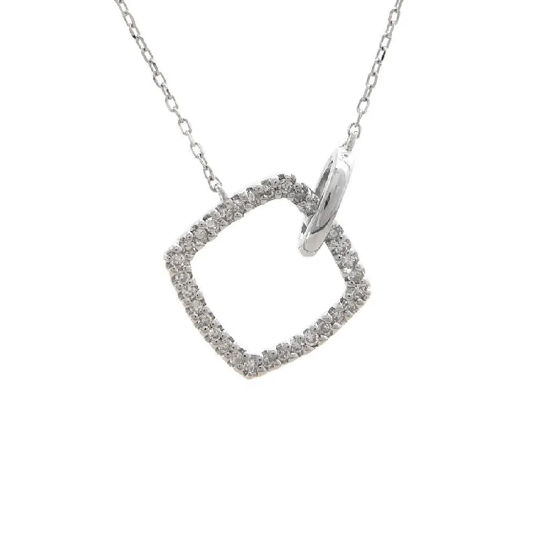 Hexagon charm necklaces-14K White Gold Square Single Micro Pave Diamond Necklace