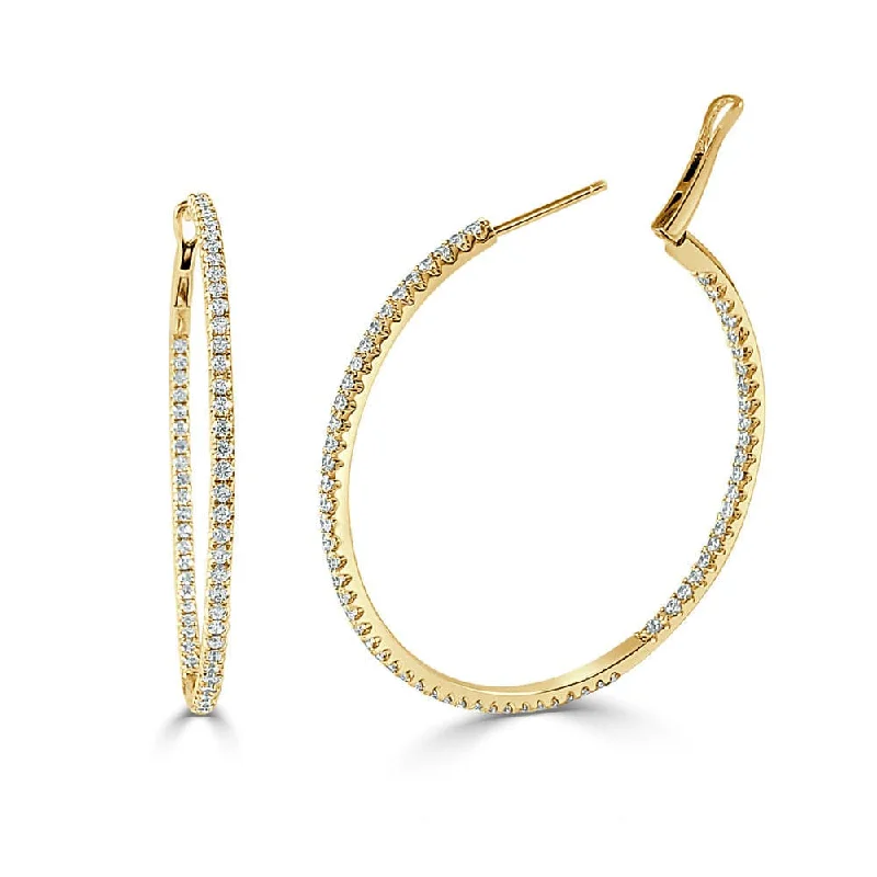 Gold hoop earrings-14k Gold & Diamond Hoop Earrings