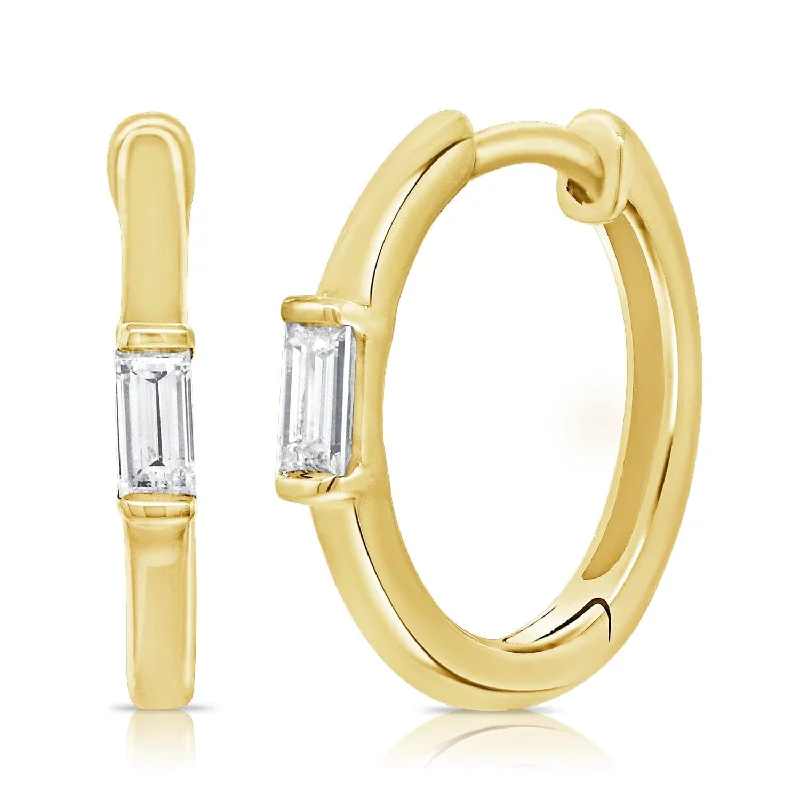 Chunky hoop earrings-14k Gold & Diamond Baguette Huggy Earrings